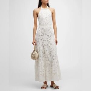 milly hayden floralis tiered lace halfter maxi dress